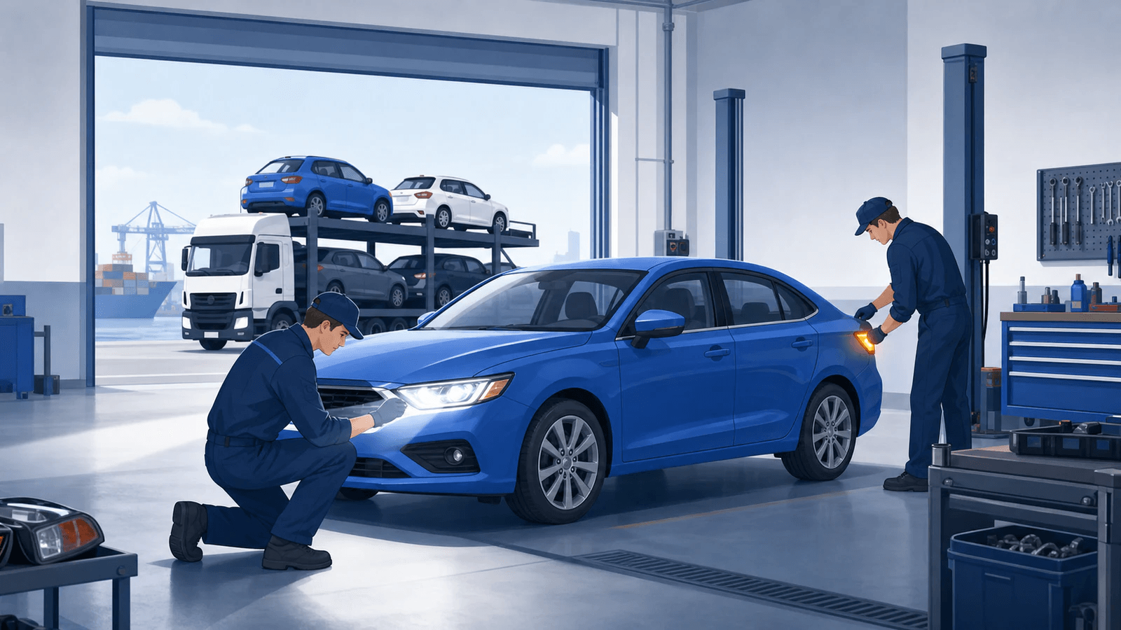 Mechanik dostosowuje reflektory i tylne lampy samochodu z USA