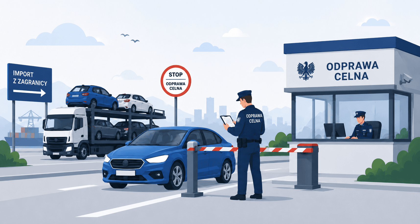 Importowane samochody podczas kontroli w urzędzie celnym