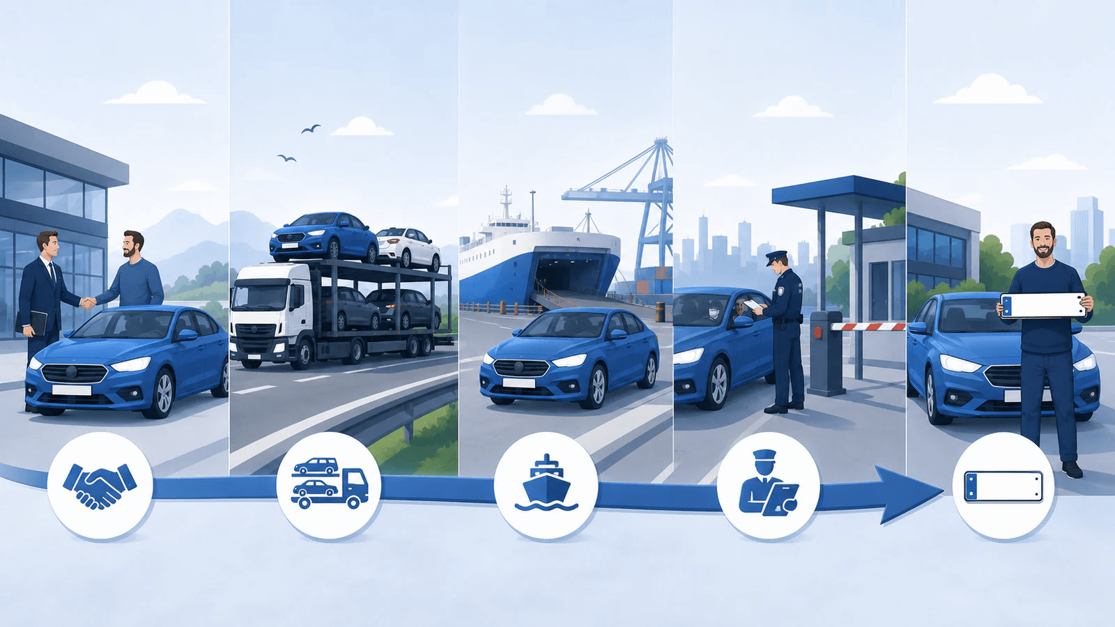 Droga importowanego samochodu od zakupu przez transport i odprawę do polskich tablic