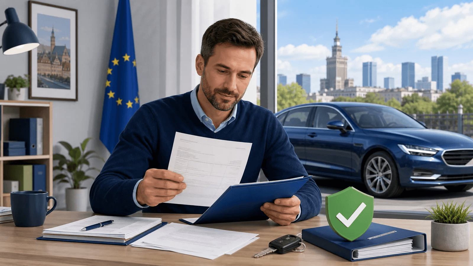 Kupujący analizuje dokumenty VAT samochodu sprowadzonego z Unii Europejskiej