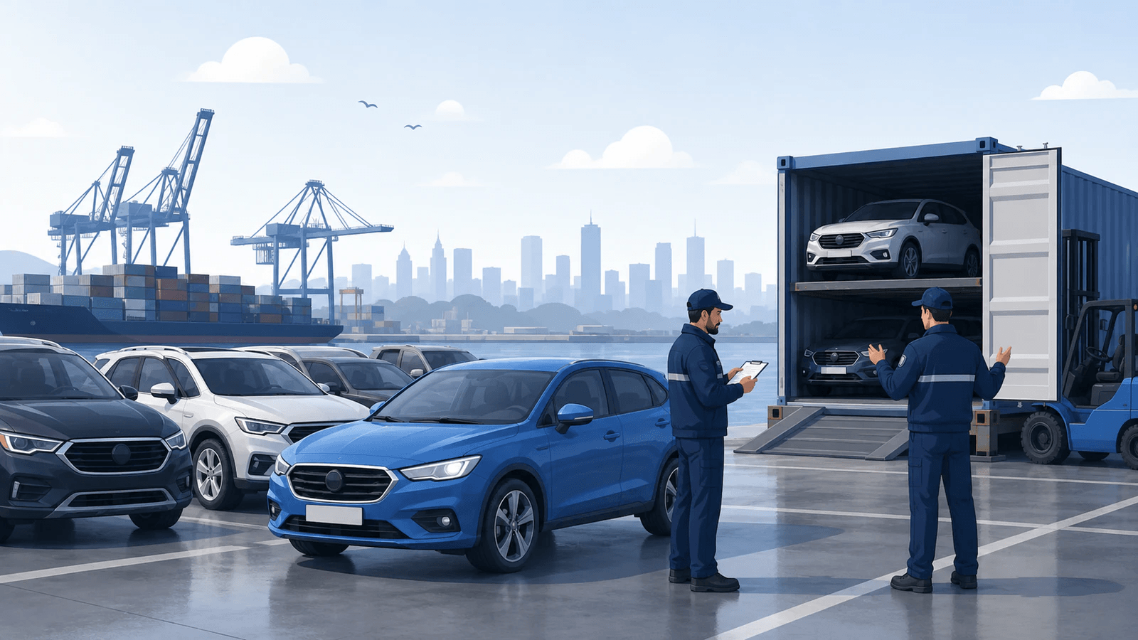 Samochody z amerykańskiej aukcji przygotowane do transportu kontenerowego do Europy