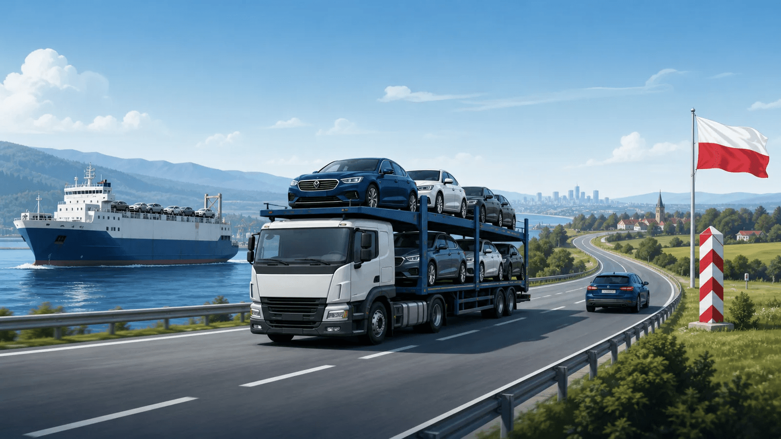 Samochód sprowadzany do Polski transporterem, statkiem i drogą